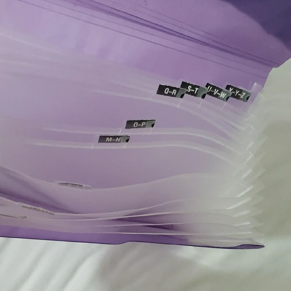 Purple Tablet Organizer Semi Transparent Folder With Label Slot